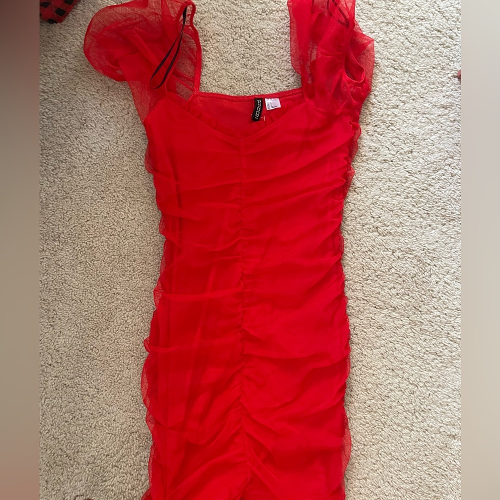 Red body con dress